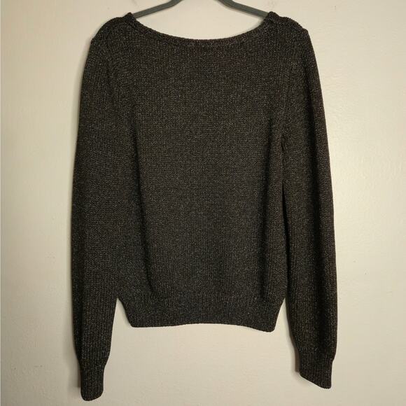 Lela Rose Metallic Black V-Neck Pullover Sweater Size XL Elevated Basic Chic - Picture 2 of 10